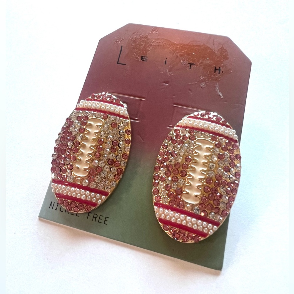 Leith Nordstrom Multicolor Sparkle Oval Earrings pink football post